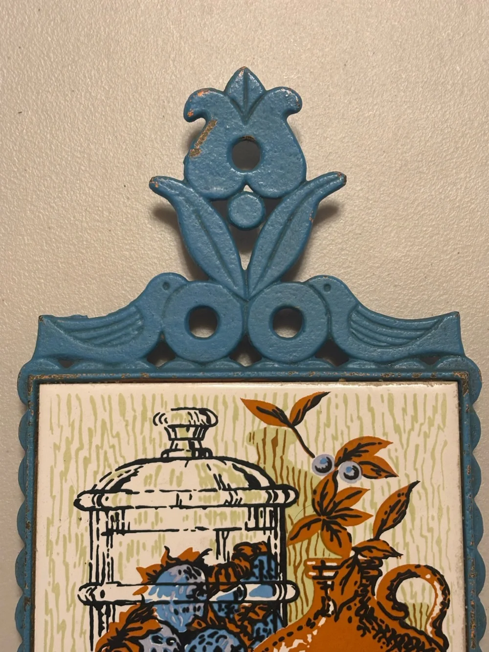 Vintage Mid Century Japan Cast Iron Ceramic  Trivet